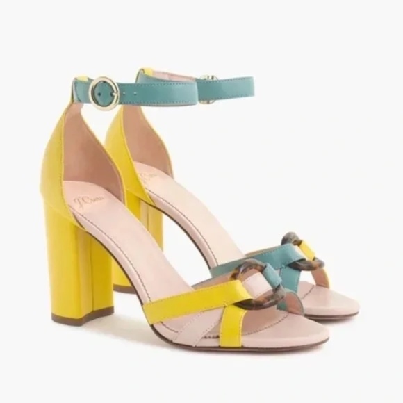 J. Crew Stella Color-Block Leather Tortoise Buckle Heels 8.5 - Picture 1 of 6
